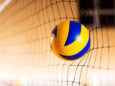 Volleyball in the net.